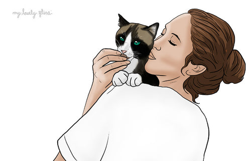 Girl adopting a cat